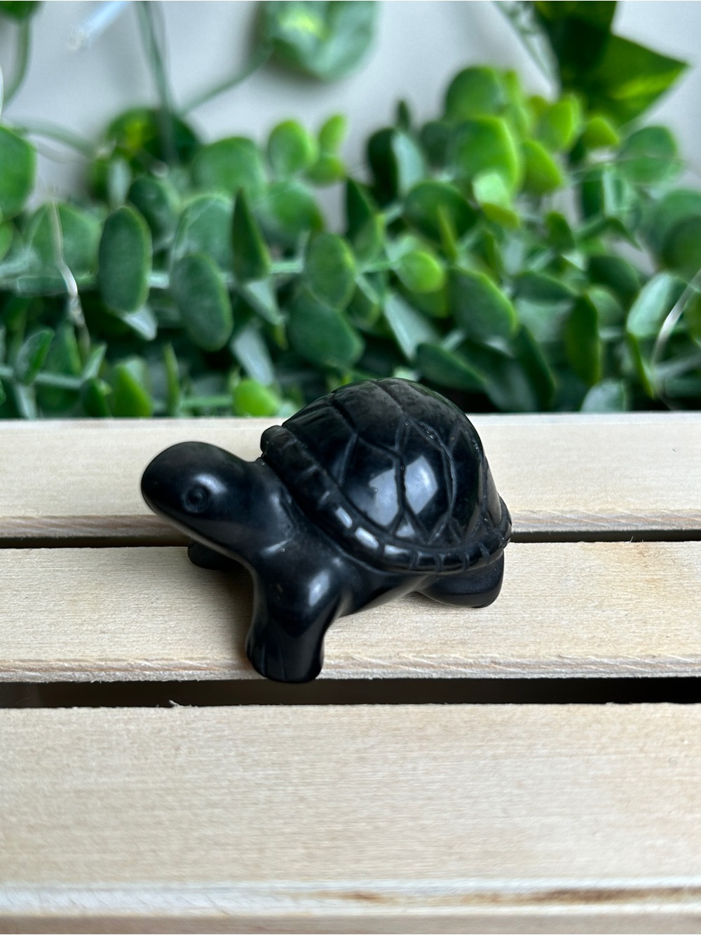 Silver Sheen Obsidian Turtle Carving